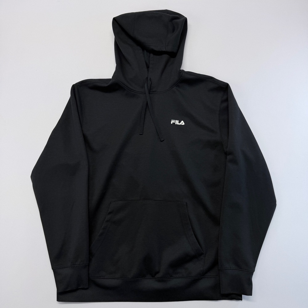 Fila Mens Performance Pullover Hoodie Black Logo Sweatshirt Large L